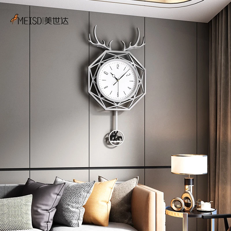 MEISD Epoxy Resin Wall Clock Pendulum Modern Deer Watch Decor Green ...