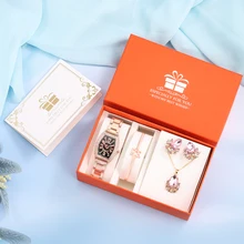 

Luxury Women Bracelet Quartz Watches Elegant Ladies Watches Crystal Jewelry Rose Gold Earrings Necklace Gift Set Reloj De Mujer
