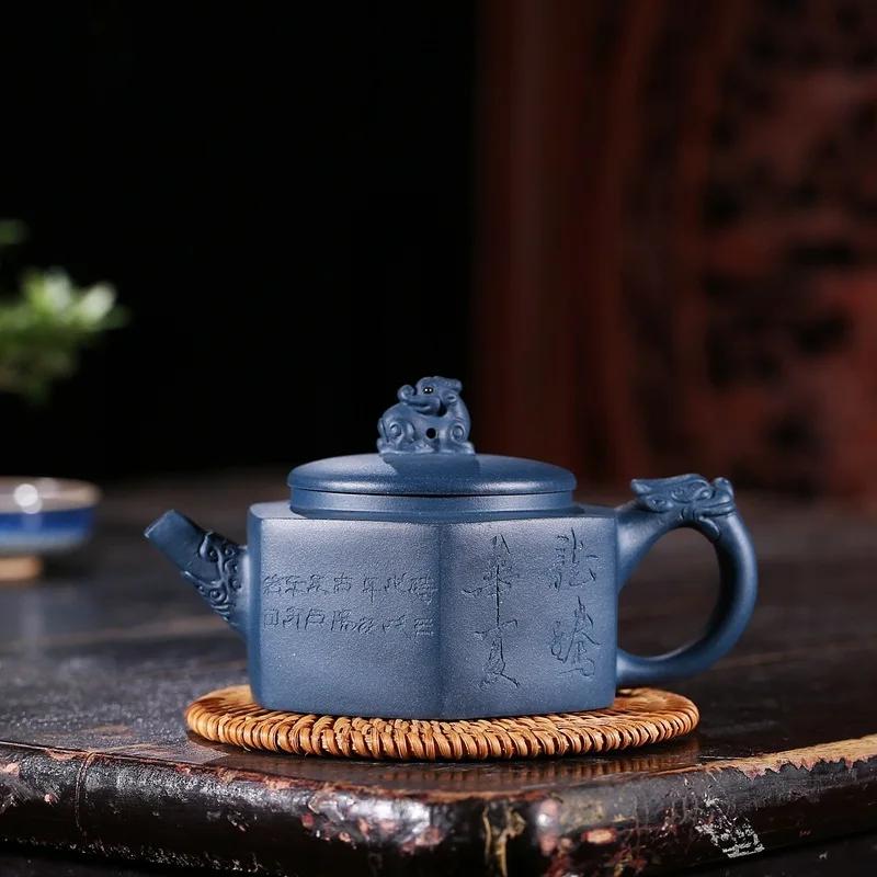 

Yixing Dark-red Enameled Pottery Teapot Famous Full Manual Competitive Products Raw Ore Azure Mud Six Square Long Shun Infusion