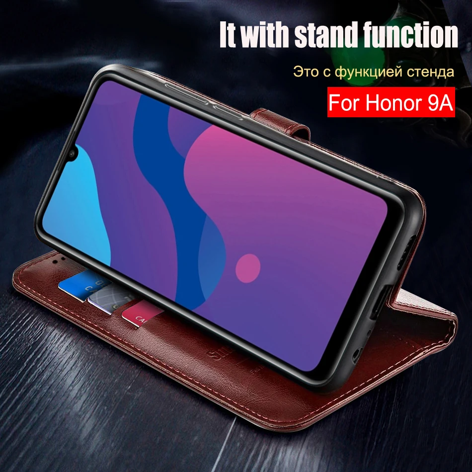 Huawei Honor 9A Ốp Lưng Da Điện Vào Coque Huawei Honor 9A 9 Một MOA-LX9N Ốp Lưng Điện Thoại Fundas Từ Tính ví Bao Da Etui