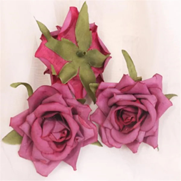 Бургундия 100Pcs Dia.6cm/2.36" Fake Rose Flower Heads Artificial Roses for Wedding Bride Headdress Wrist Christmas Party Home Decorations - Цвет: Бургундия