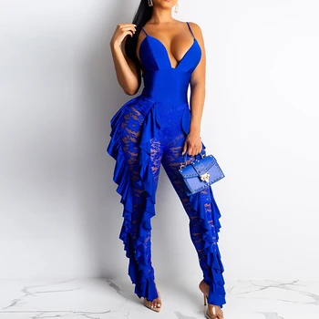 

Sexy V Neck Spaghetti Strap Lace Patchwork Rompers Women Jumpsuit Spring Summer Sleeveless Casual One Piece Overalls Streetwear