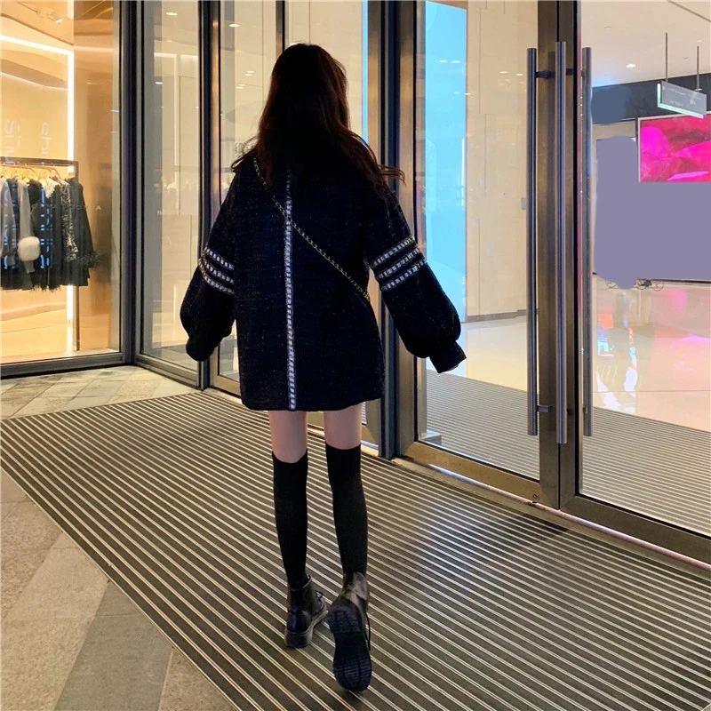 RICININA Women Jacket Winter Woolen Coats Buttons Pockets Patchwork Oversize Coat Jackets Women Long Sleeve Casual Outwear