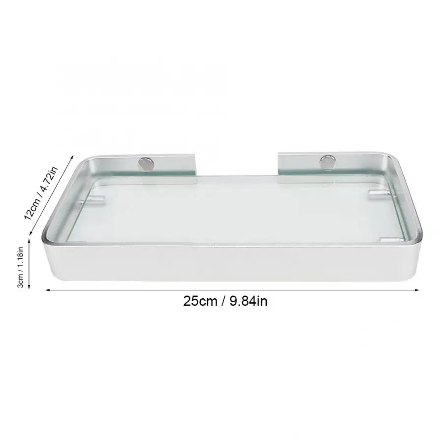 Bathroom Storage Basket Aluminum Bathroom Corner Shelves Toughened Glass Single Layer Restroom Shower Shelf