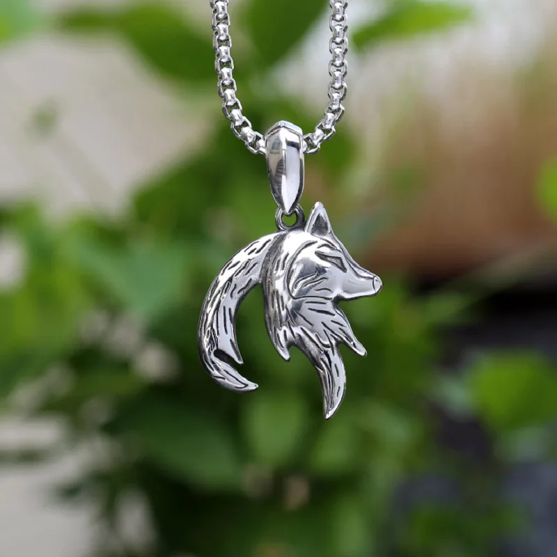 Classic Viking Fox Pendant Necklace Men and Women Punk Hip Hop Stainless Steel Animal Amulet Jewelry Gift Wholesale | Украшения и