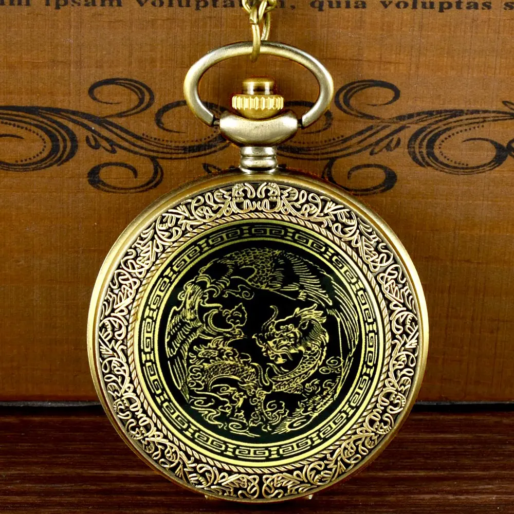 

IBEINA Mysterious Dragon Quartz Pocket Watch Chains Antique Men Women Pendant Necklace Clock Gift