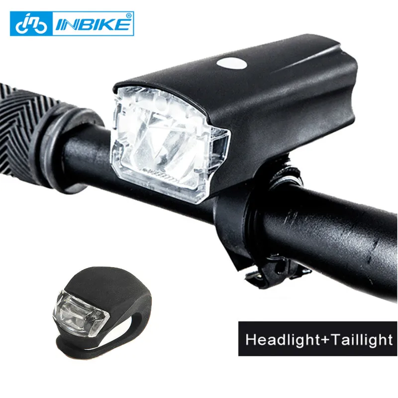 INBIKE велосипедный USB Перезаряжаемый светодиодный свет MTB дорожный велосипед фара IPX-4 Водонепроницаемый Велоспорт Аксессуары аккумулятор фонарик - Цвет: Black and Taillight2