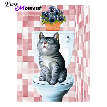 

Ever Moment 5D Diamond Painting Full Drill Square Cute Animal Toilet Cat Mosaic Picture Home Wall Decoration Craft 5L092