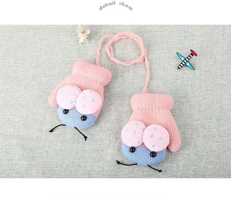 Goocheer/милые зимние варежки для детей; теплые милые вязаные перчатки для детей; сумка с рисунком; детское ожерелье висящие перчатки; пальцы