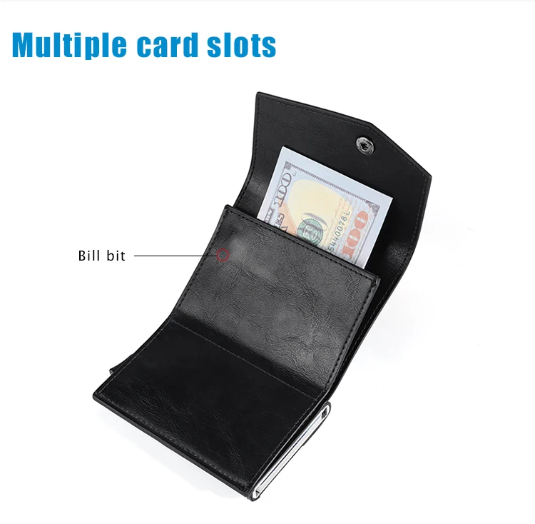 Aluminum Metal Pop up Credit Card Wallet 2021 New Fashion Men RFID NFC Protection Tri-fold PU Synthetic Vintage Smart  Wallet