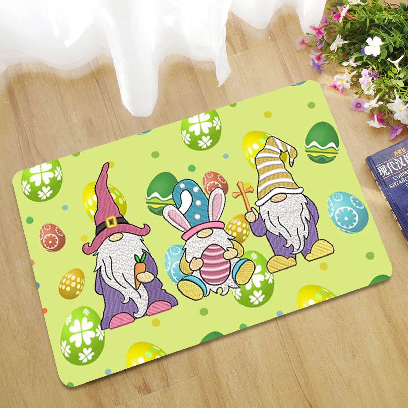Easter Bunny Eggs Flower Cute Doormats Animal Easter Decor Floor Mat