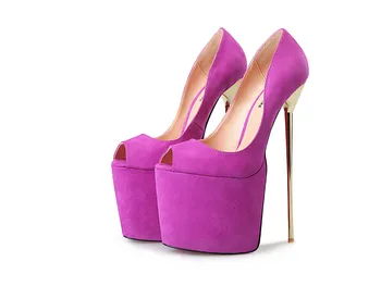 

Rubber sole suede stiletto shallow mouth fish mouth ladies single shoes metal high heel platform men and women nightclub shoes