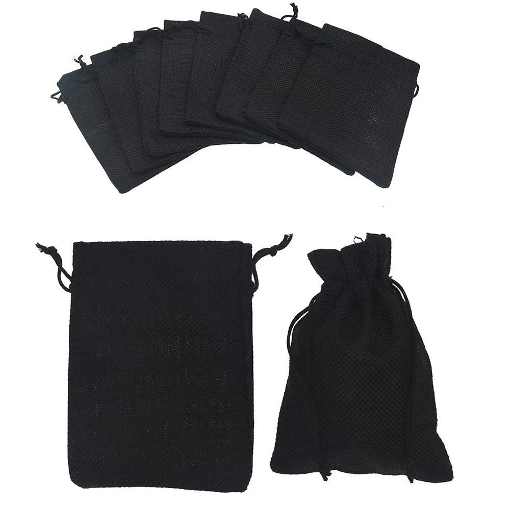

50Pcs Burlap Bag bulk Jute Gift Bags Vintage Drawstring Pouches for Packaging Favor Candy Present Jewelry Display Black 14x10cm