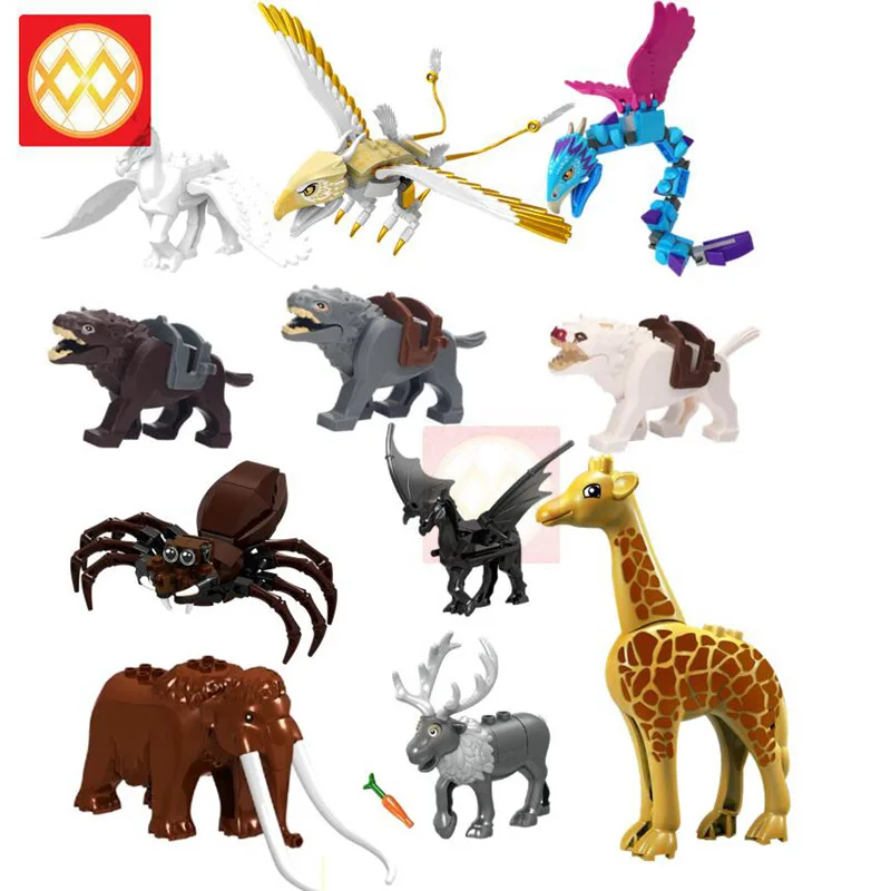 

Panther Snow Leopard Crocodile Animal Cow Cattle Battle Horse Shark Spider Wolf Building Blocks Set Particle kits Bricks Toys