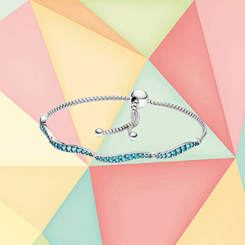 

2021 New Summer S925 Sterling Silver Blue Wave Slider Bracelet, Beautiful Fashion High-quality Jewelry Gift for Ladies