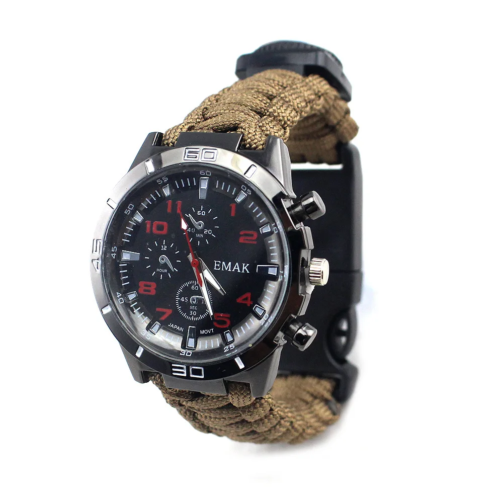 

Europe And America Multifunctional Compass Outdoor Survival Watch Climbing Survival Umbrella Rope Weaving Survival Watch Band