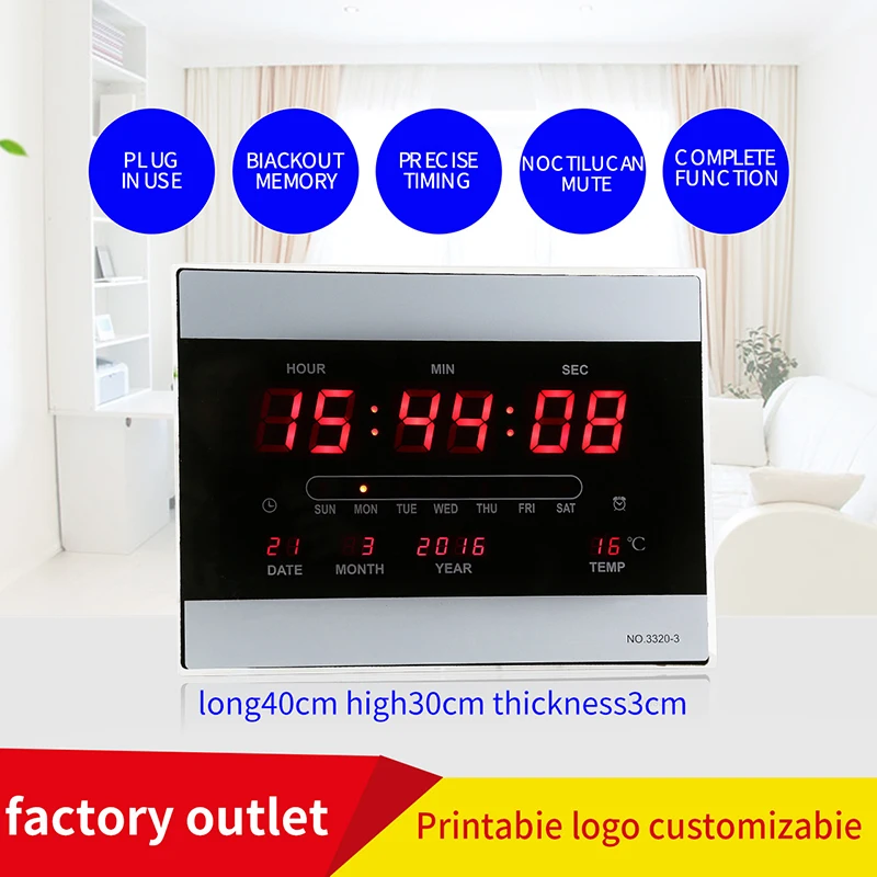 

Professional Digital Information Calendar Modern Simple Large Digital LED Wall Clock Mute Living Room Electronic Clock