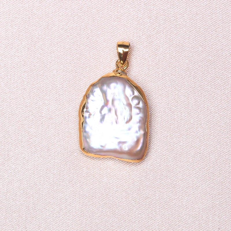 Square shape Boarqueonly Natural Irregular freshwater pearl with gold-rimmed double-headed buckle 925 sterling silver pendant loose beads pdg - Цвет камня: Square shape