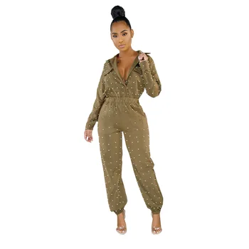 

Autumn Winter Women Jumpsuit Bodycon Playsuit Bodysuit Overalls Rompers Plus Size Beading Slim Waist Casual Jumpsuits