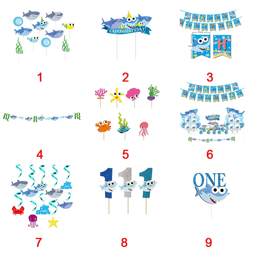 

Letters Kids Portable DIY Party Paperboard Baby Sharks Hanging Cupcake Topper Birthday Banner Decoration Cute Number