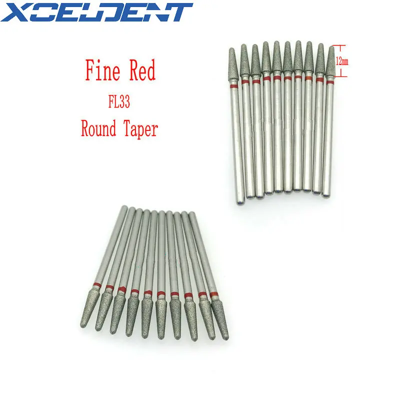 10pcs Fine Red dental Shank Diamond Grinding Bur Drill For Dental Grinding Dental Polishing Burs 2.35mm