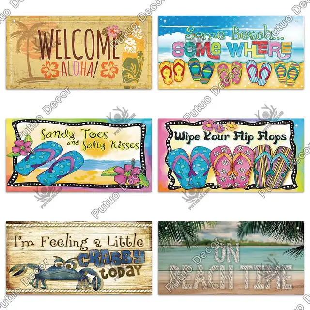 Putuo Decor Beach Signs Hanging Plaque Summer Wood Wall Plaque Wooden Signs for Beach House Decoration Bar Beach Tent Decor 5