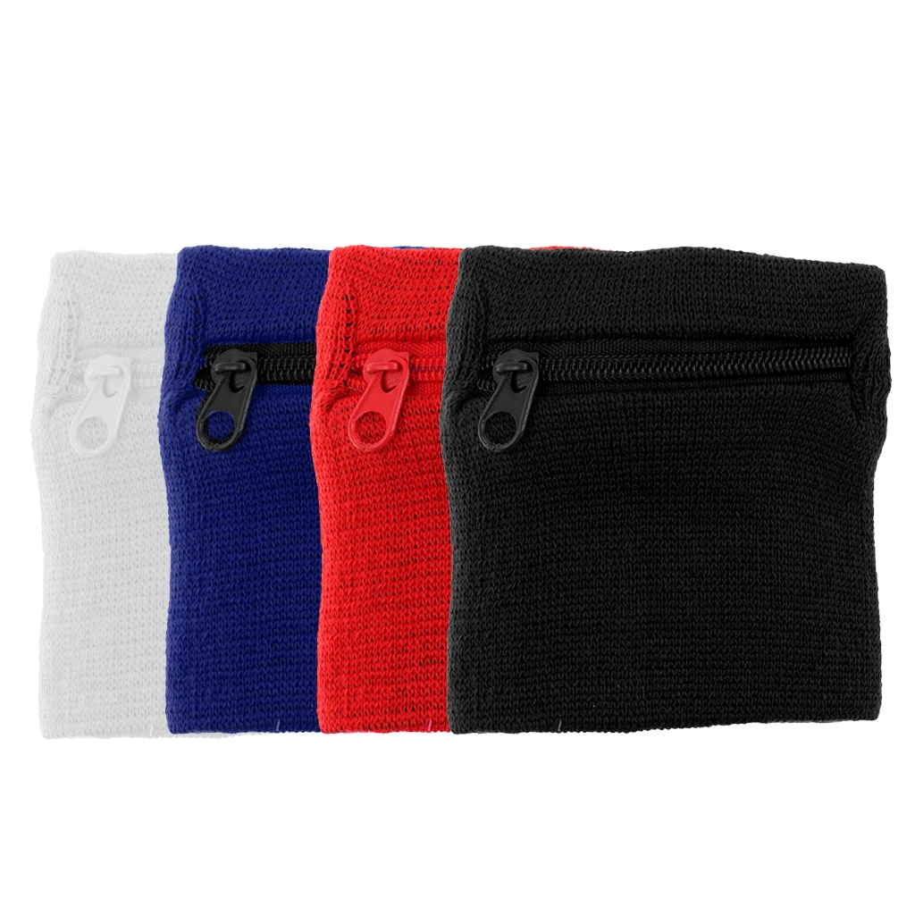 4 пакета молнии Sweatband Браслет карман, запястье/лодыжки/рука кошелек мешок для Мульти спорта(разные твердые цвета