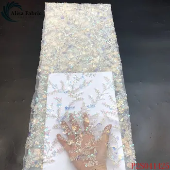 

Alisa white african net lace french sequin fabric 2020 high quality embroidery nigeria tulle laces fabrics 5 yards/pcs for dress