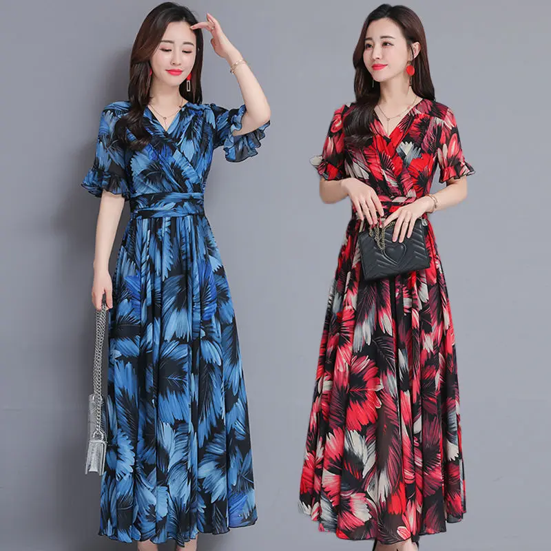 Elegant Long Sleeve Dress Beach Vintage Summer Dresses Casual V Neck Women Dress