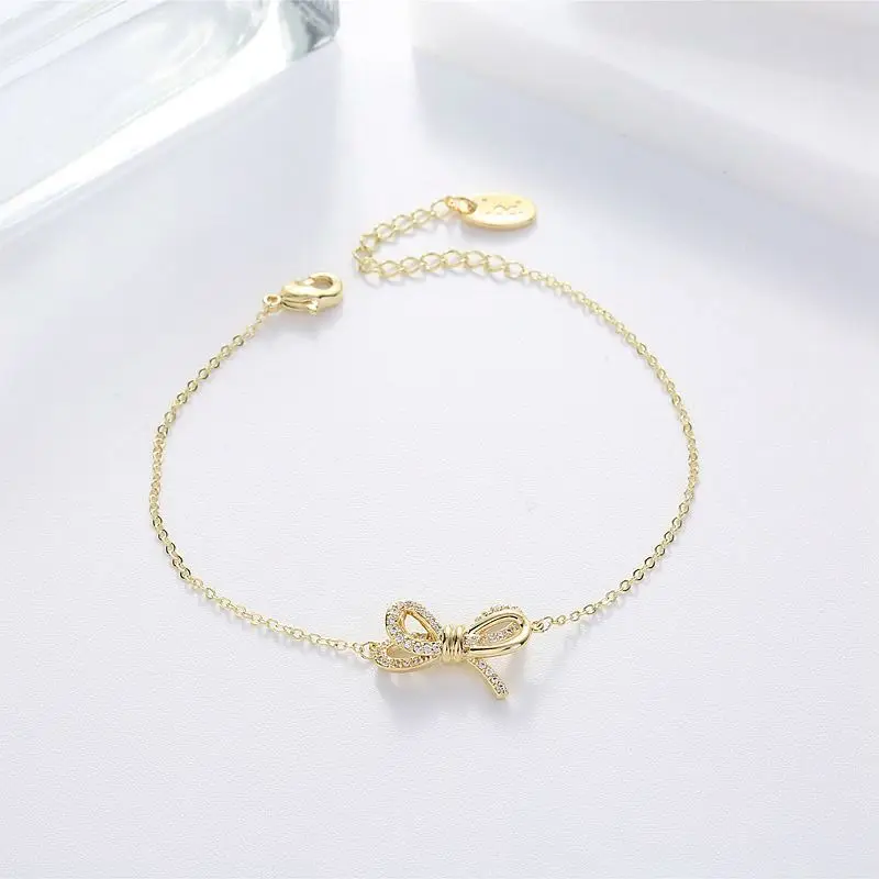Высококачественный сладкий галстук-бабочка браслет с бантами для женщин Золотой Цвет кубический циркониевый браслет цепочка модные ювелирные изделия