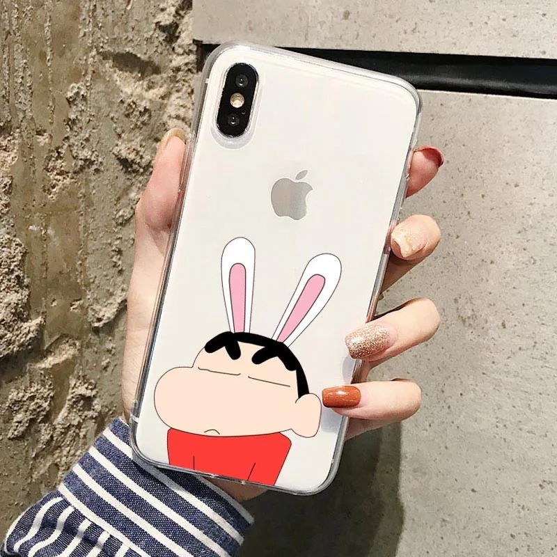 Японский с рисунками из мультфильма «курэён Син-тян»; мягкий силиконовый прозрачный чехол для телефона для iPhone X XR XS MAX 11pro 7 8 6splus 5S SE чехол-накладка - Цвет: TPU