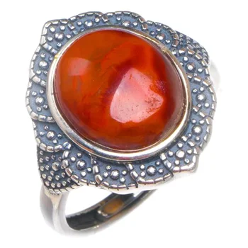 

Natural Nanjiang Red Agate Opening Lacework Handmade 925 Sterling Silver Ring 6.5 D1004