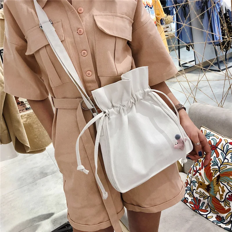 

Drawstring bucket bag canvas handbags for ladies fashion high quality designer 2019 casual totes sac a main femme soft solid