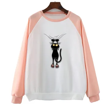 

Fun Black Cat Falling Down New Autumn Spring Women Hoody Casual Long Sleeve Hoodies For Women Print Hoody