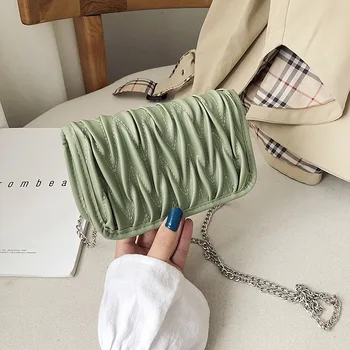 

Bag Women's Fashion All-match Chic Cool Square Sling Bag Chain Pleated Shoulder/Crossbody Bag