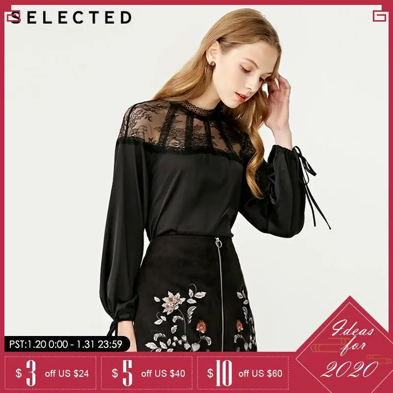 

SELECTED Women's Stand-up Collar Lace Splice Long-sleeved Tops|419151506