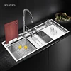 SUS 304 Stainless Steel Single Large Size Kitchen Sink Handmade Brushed 4mm Thickness 240mm Depth With Drain Plate Sinks 1