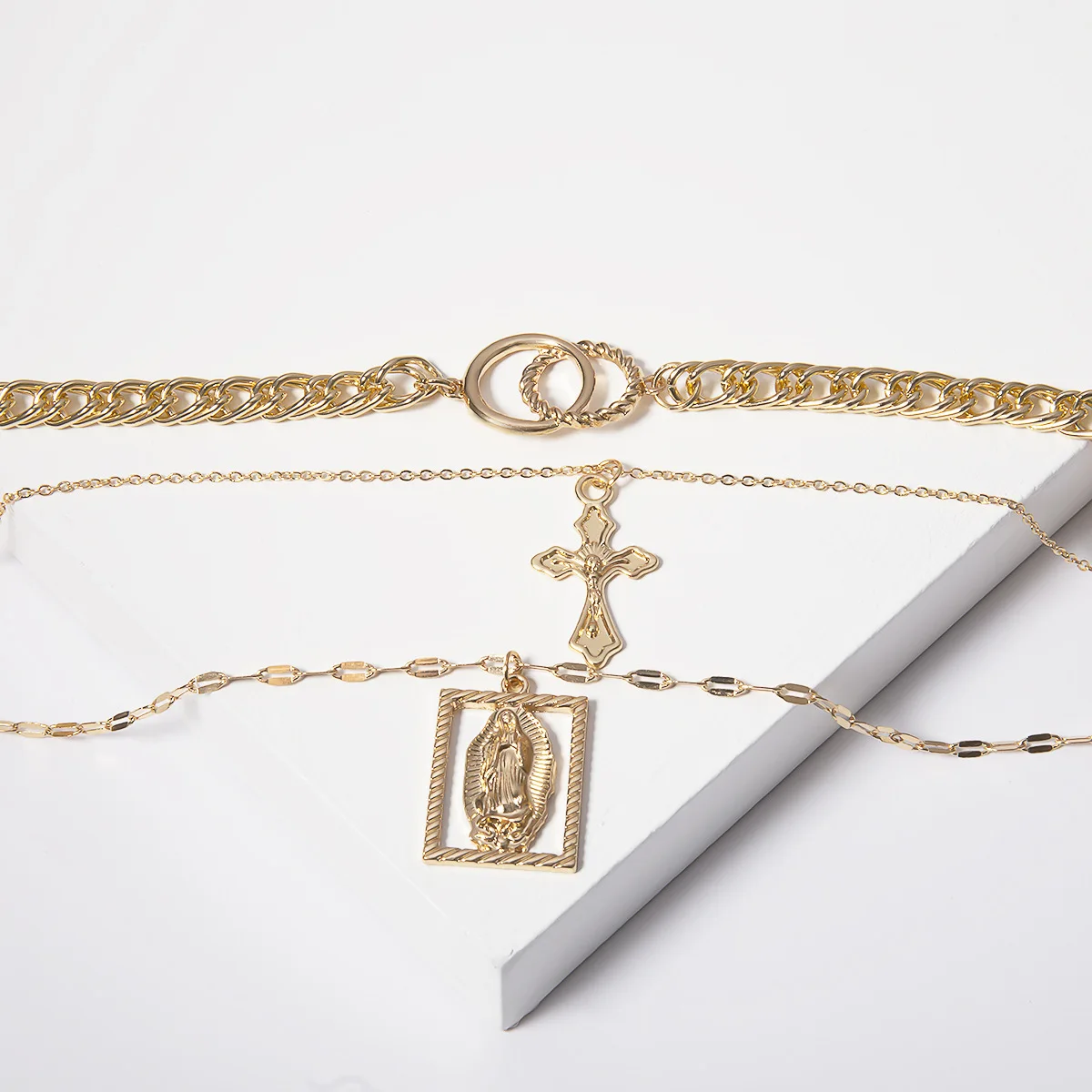 DIEZI, многослойное винтажное ожерелье с кулоном в виде креста из золотого и серебряного металла для женщин, новинка, колье, массивное ожерелье, ювелирное изделие