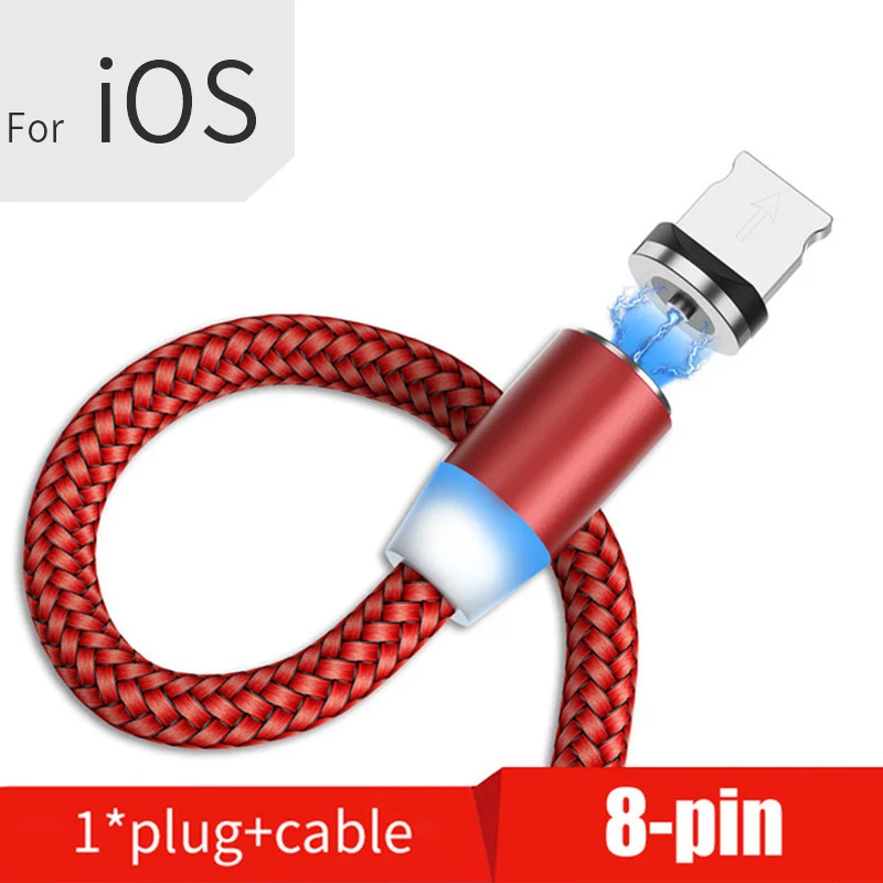 For Iphone Red Магнитный Micro USB кабель для iPhone samsung Android мобильный телефон Быстрая зарядка usb type C кабель магнитное зарядное устройство провод шнур автомобильный комплект - Цвет: For Iphone Red