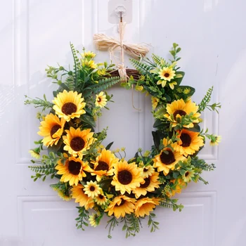 

Spring Sunflower Wreath Outer Diameter 40cm Beautiful Wedding Party Home Decor Artificial Rose Flowers Wreath Round Shape