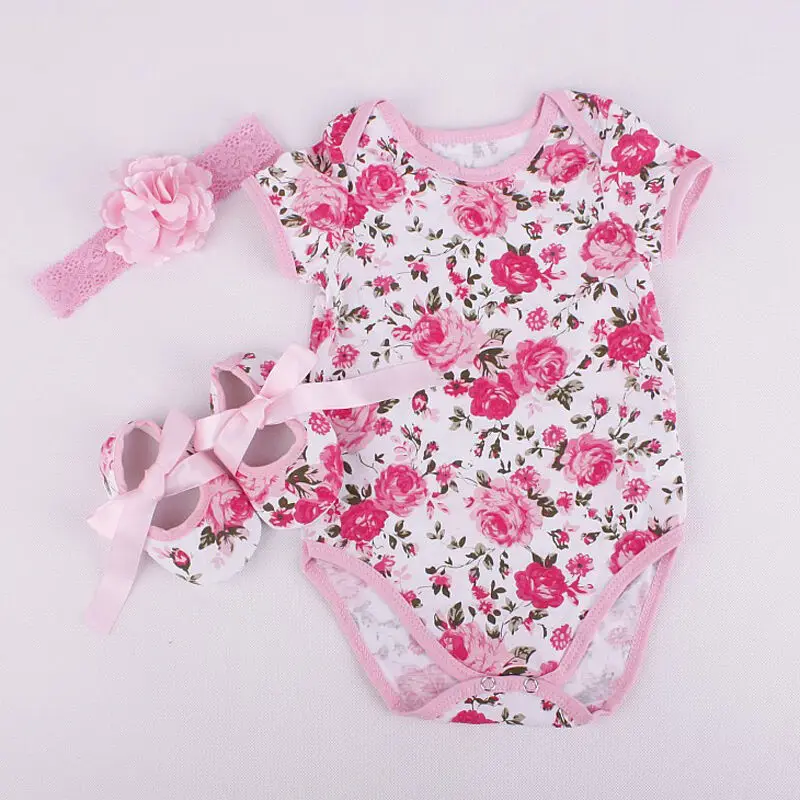 Summer Newborn Baby Girl Clothes Floral Leopard Romper Short Sleeve Jumpsuit+Shoe+Hairband 3Pcs Outfits Set