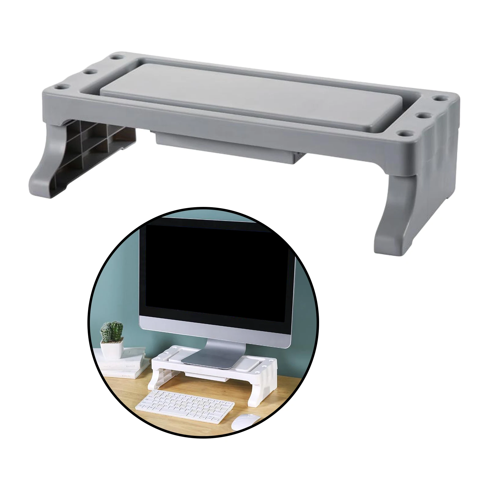 Computer Monitor Stand with Drawers And Cable Management Desktop Table Organizer