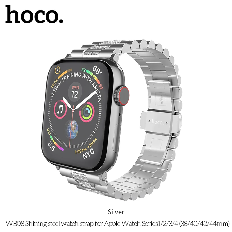 HOCO ремешок для часов для Apple Watch ремешок 38 мм 40 мм 42 мм 44 мм кристалл нержавеющая сталь металлический ремешок для iWatch 1/2/3/4/5 - Цвет ремешка: SILVER