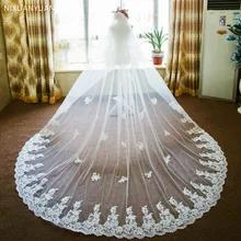 Белая/слоновая кость 3 м Соборная длина кружевная кромка свадебная фата с гребнем Длинная свадебная фата аксессуары Velos De Novia