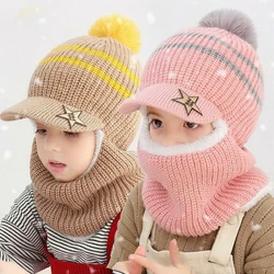 Children Winter Knit Hats Ribbed Beanie Hat Kids Cap Scarf Set Neck Warmer with Thick Fleece Lined Winter Girl Boys Ring Scarves