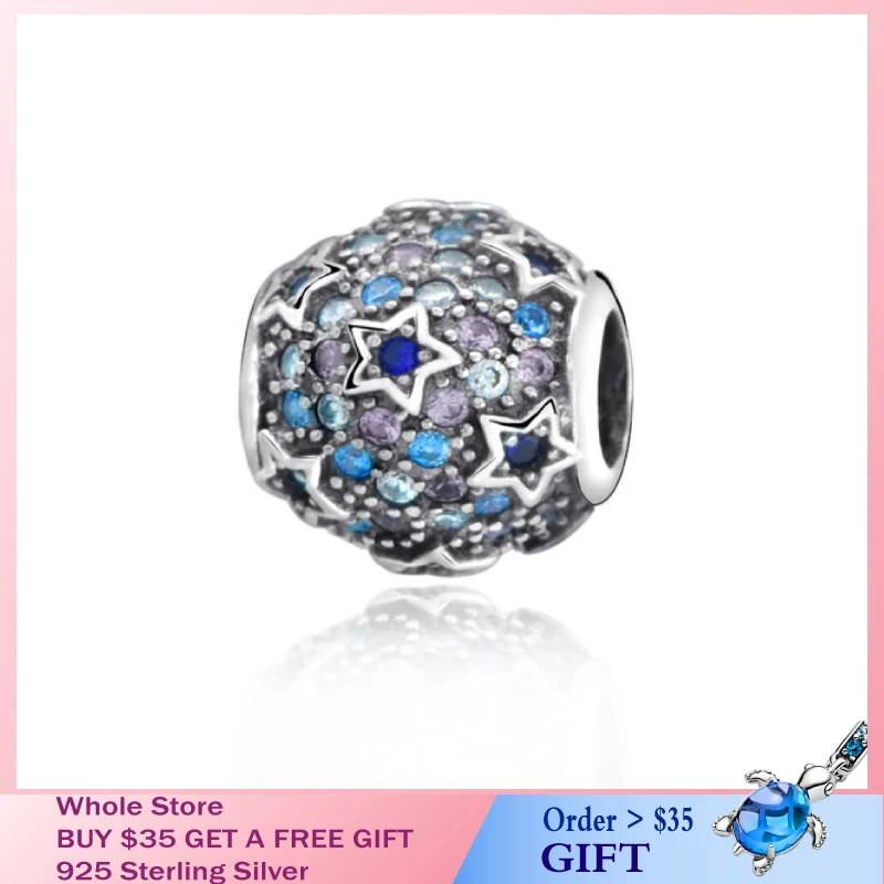 

Authentic New Arrival 100% 925 Sterling Silver Beads Purple Star Pave Charm fit Original Pandora Bracelets Women DIY Jewelry