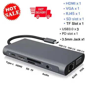 

USB C HUB USB Type C to Multi HDMI VGA USB 3.0 RJ45 Carder Reader Adapter USB Splitter for MacBook Pro Air USB Dock Type C HUB