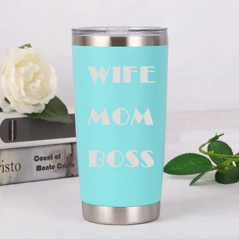 

Wife Mom Boss Double wall stainless steel mug cup water bottle car cup green flower print logo mug