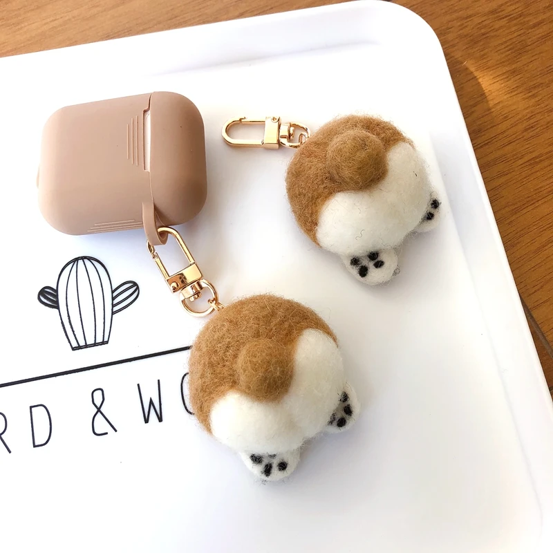 Милый чехол с животным узором плюшевая попка корги для наушников AirPods 1 2 Забавный