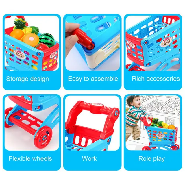 Flexible Wheel Shopping Cart Toy Detachable Colorful Shopping Cart Trolley Toy Education Toy Children Gifts 4
